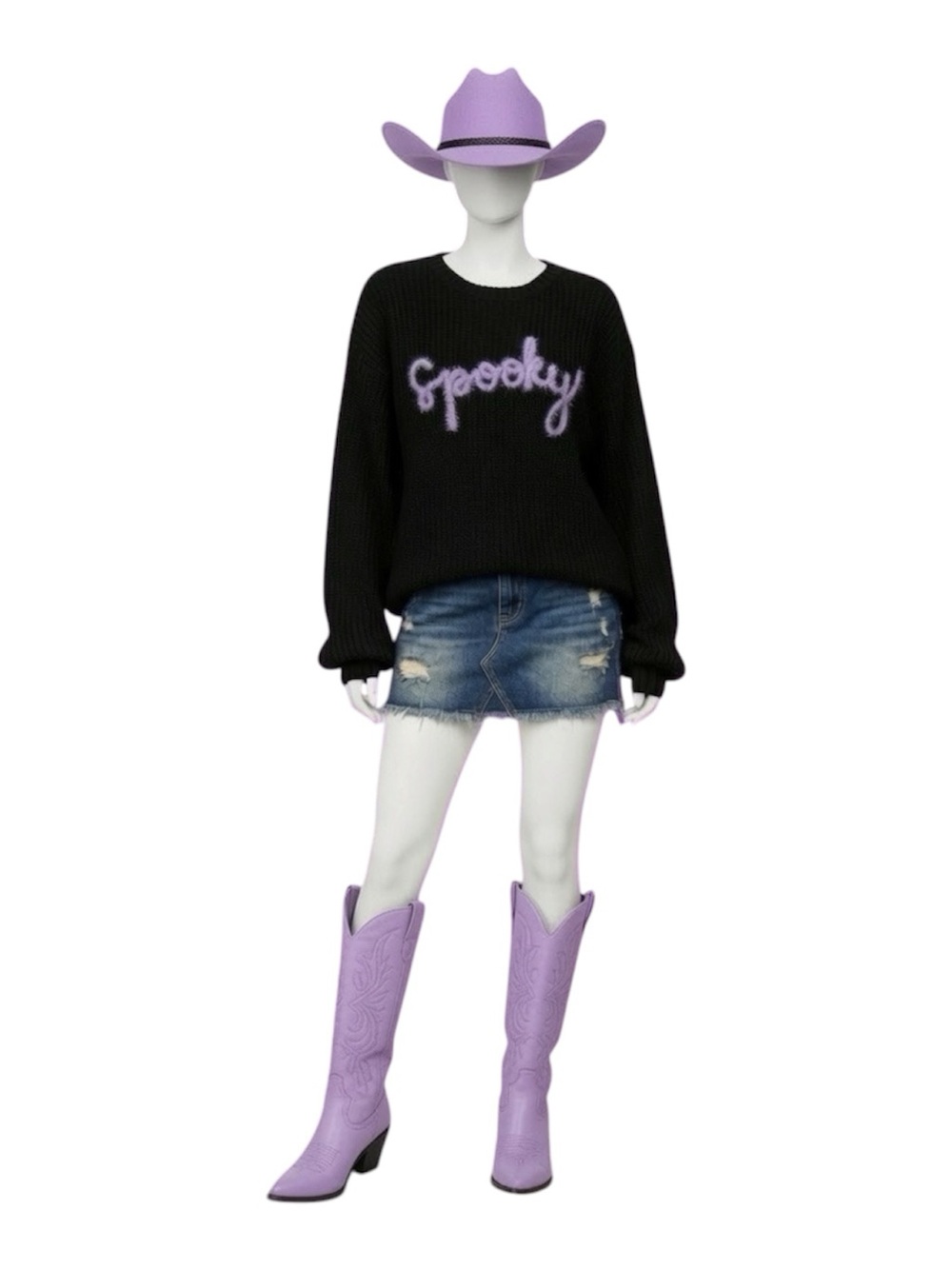 HAPTICS Spooky shimmer piping black knit Halloween sweater S M L